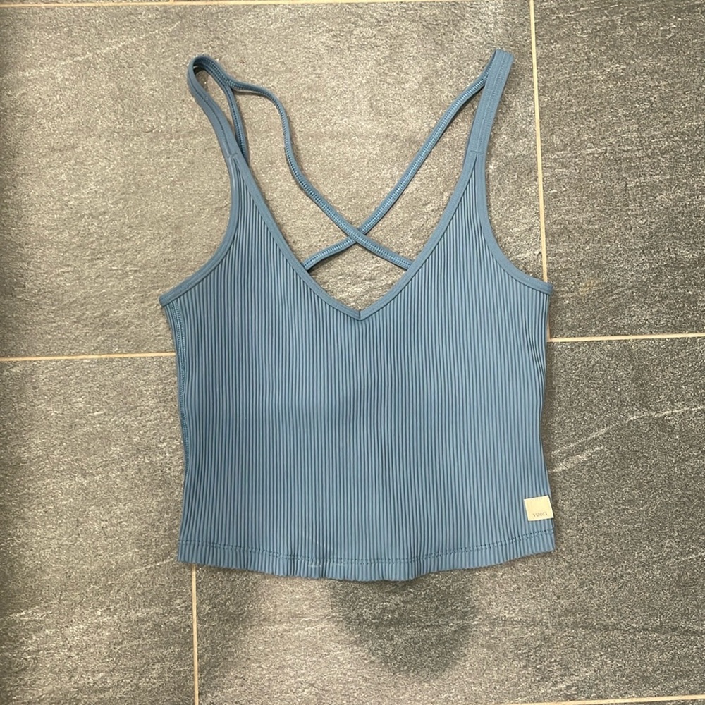 Vuori Blue Ribbed Crop Top